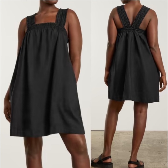 Everlane The Smocked Linen Shift Dress: Black NWT - Picture 2 of 16